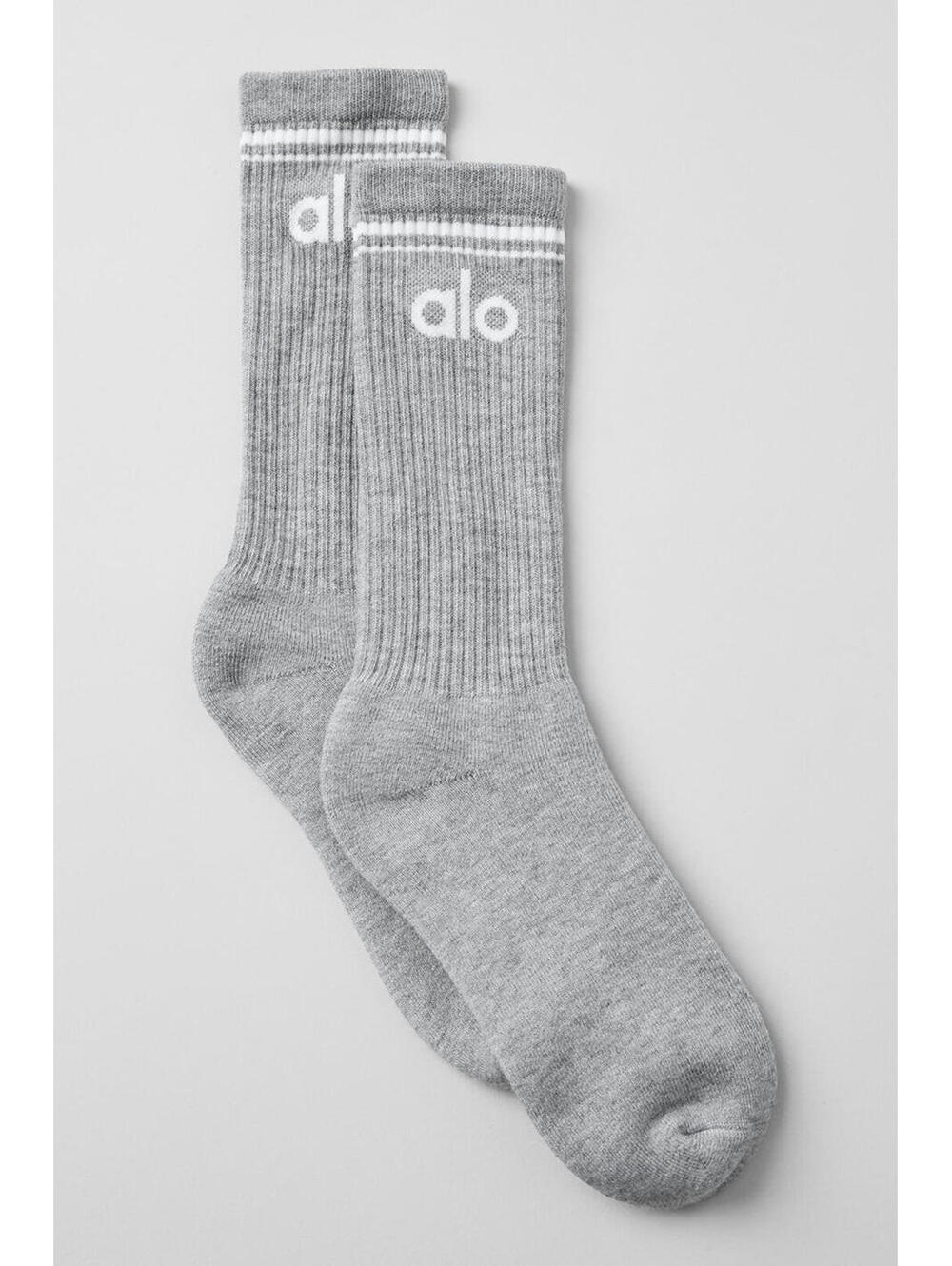 ALO YOGA Throwback Crew Socks Sz Medium Heather Grey/White Authentic New Unisex
